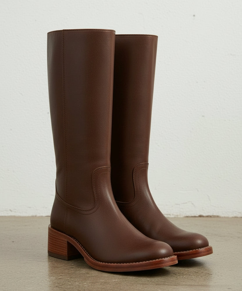 3-4-right-view - Women's Handmade Brown Classic Riding Leather Boots