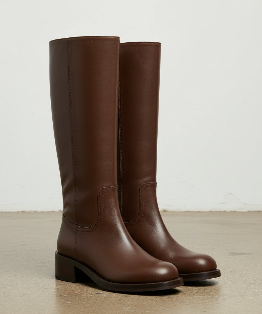 3-4-right-view - Women's Handmade Brown Knee-High Leather Riding Boots