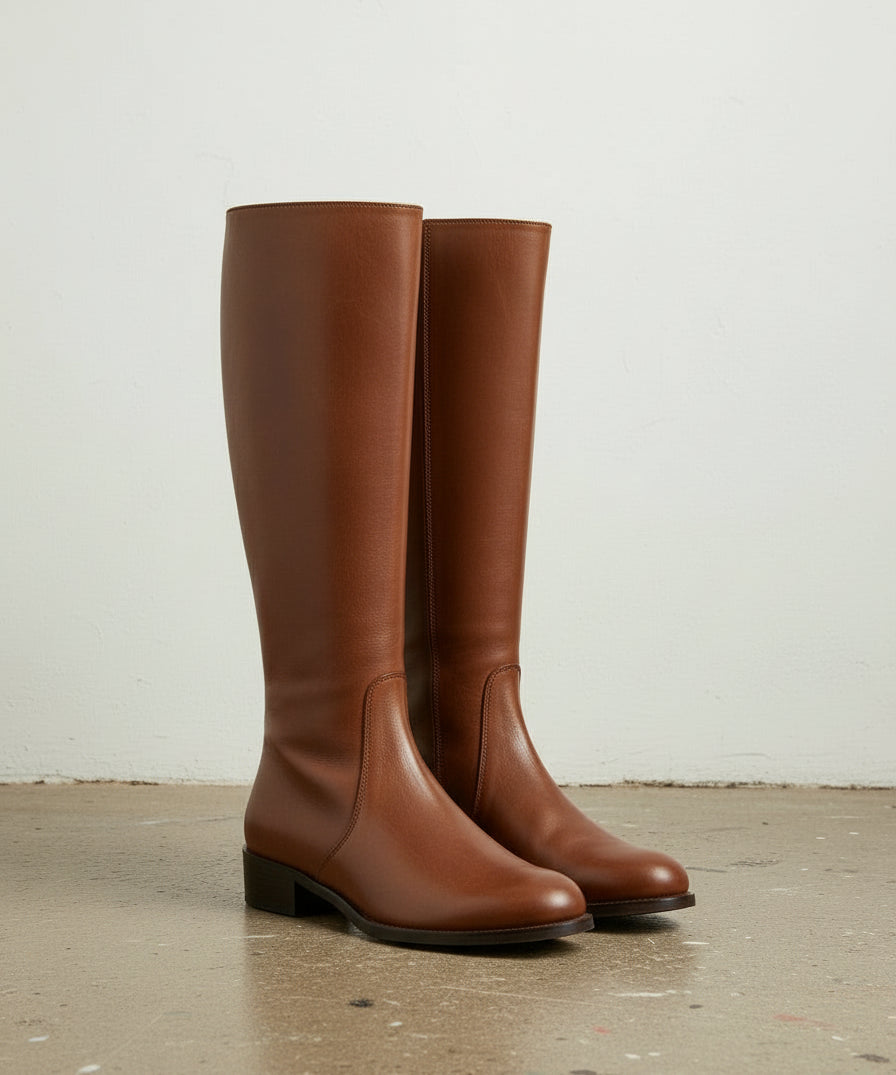 3-4-right-view - Women's Handmade Brown Knee-High Riding Leather Boots