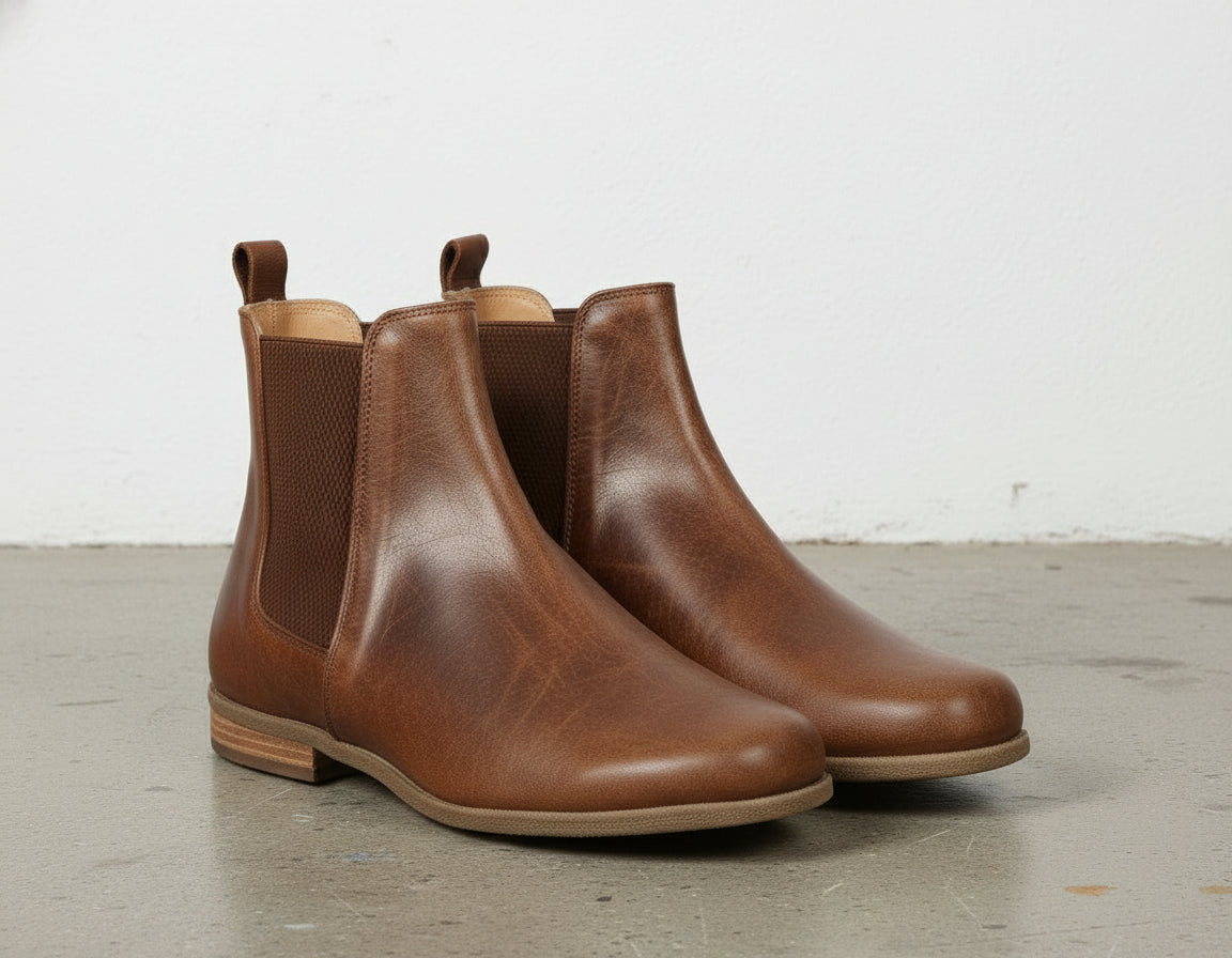 3-4-right-view - Women's Handmade Brown Leather Chelsea Boots
