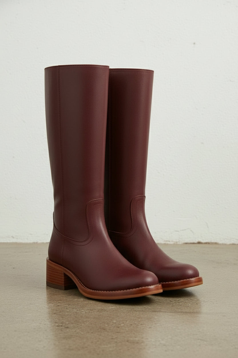 3-4-right-view - Women's Handmade Burgundy Classic Riding Leather Boots