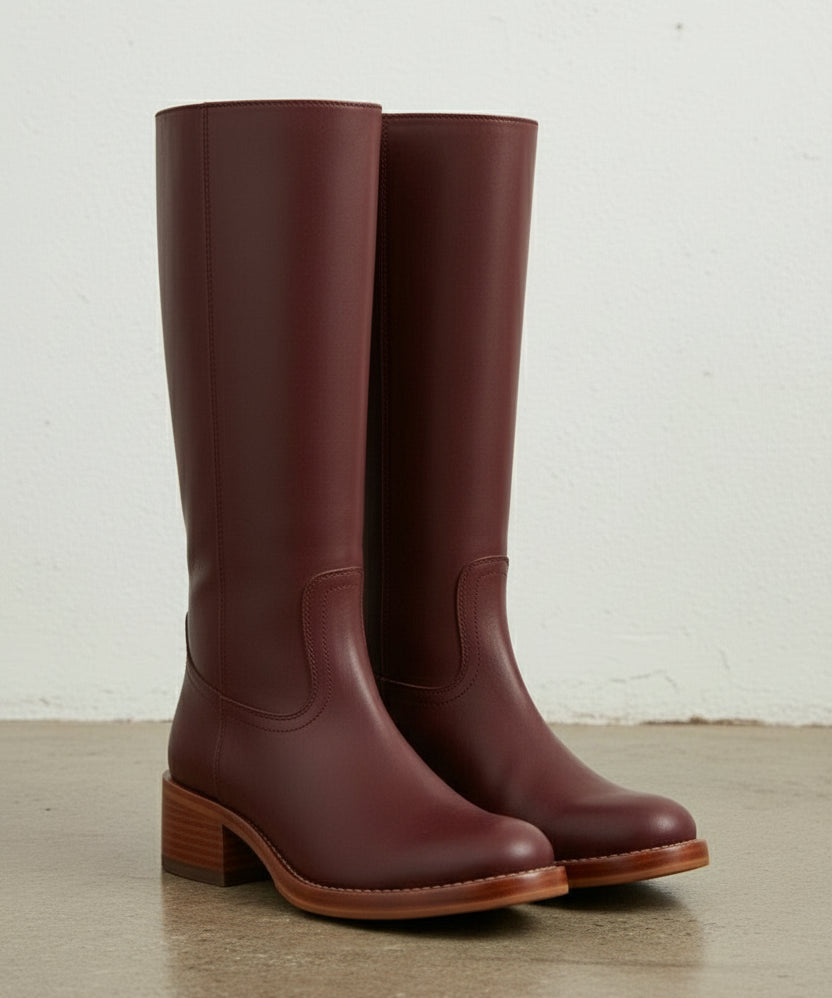 3-4-right-view - Women's Handmade Burgundy Classic Riding Leather Boots