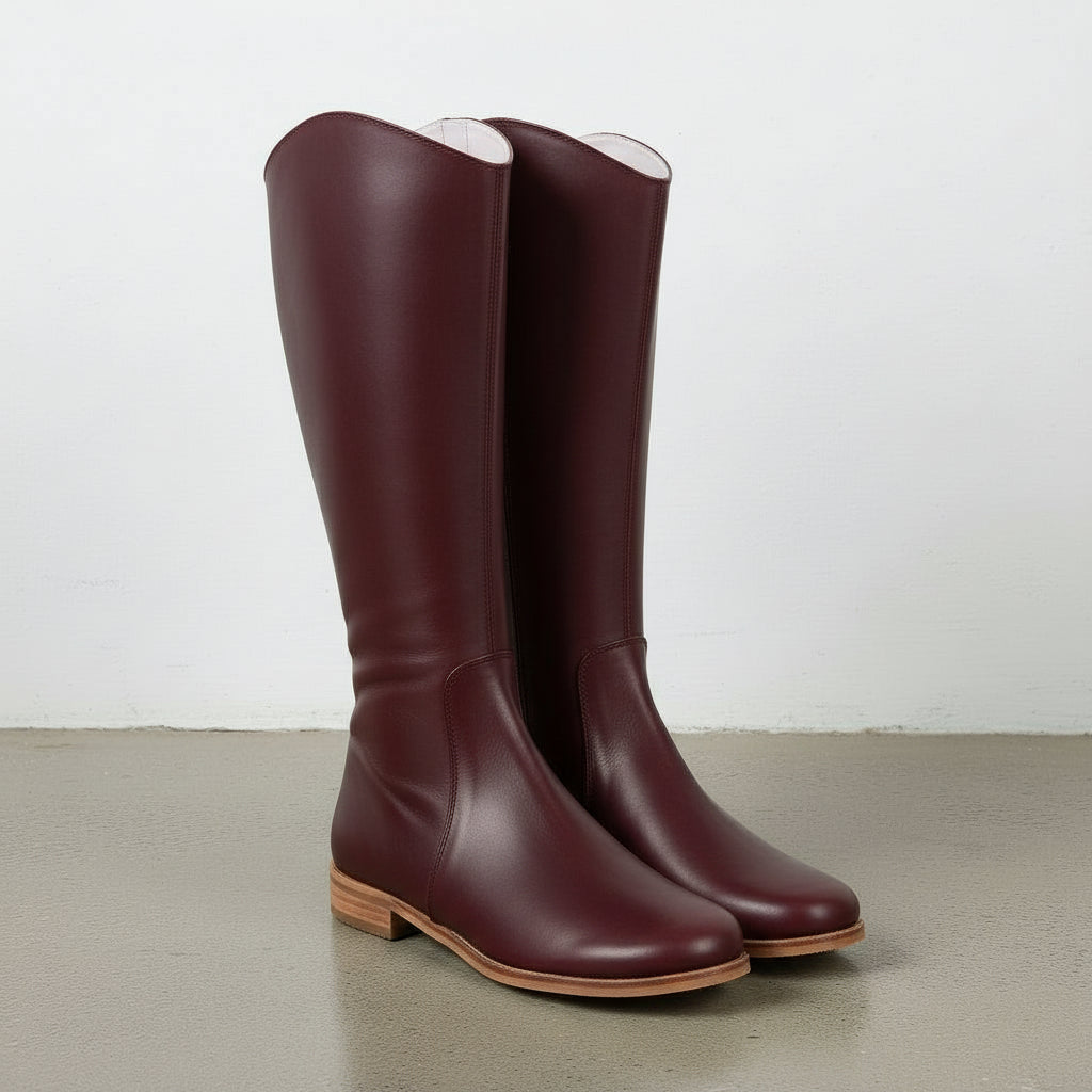 3-4-right-view - Women's Handmade Burgundy Knee-High Leather Chelsea Boots