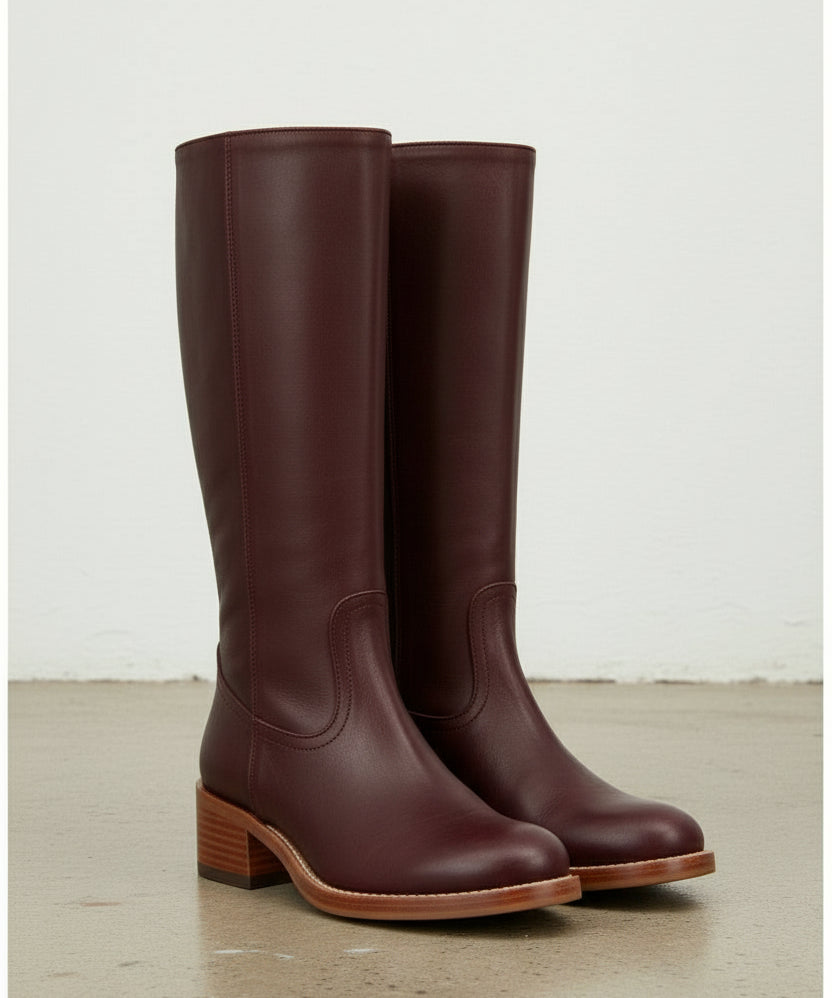 3-4-right-view - Women's Handmade Burgundy Knee-High Leather Classic Riding Boots