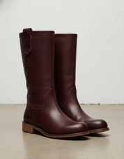 3-4-right-view - Women's Handmade Burgundy Leather Roper Mid-Calf Boots