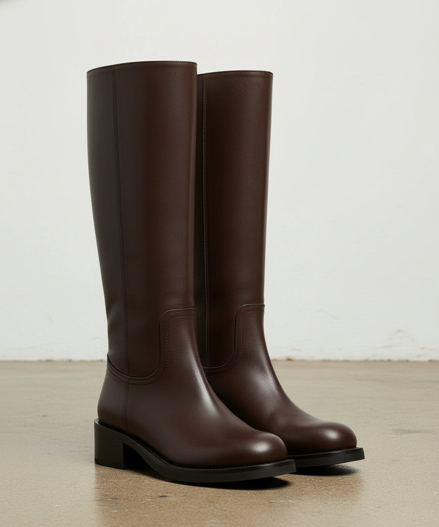 3-4-right-view - Women's Handmade Chocolate Knee-High Leather Chelsea Boots