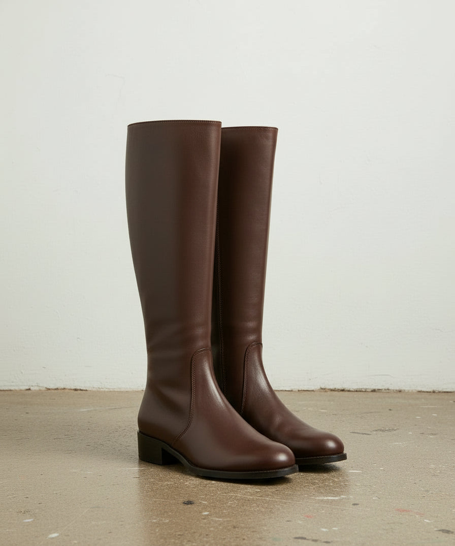 3-4-right-view - Women's Handmade Chocolate Knee-High Leather Riding Boots