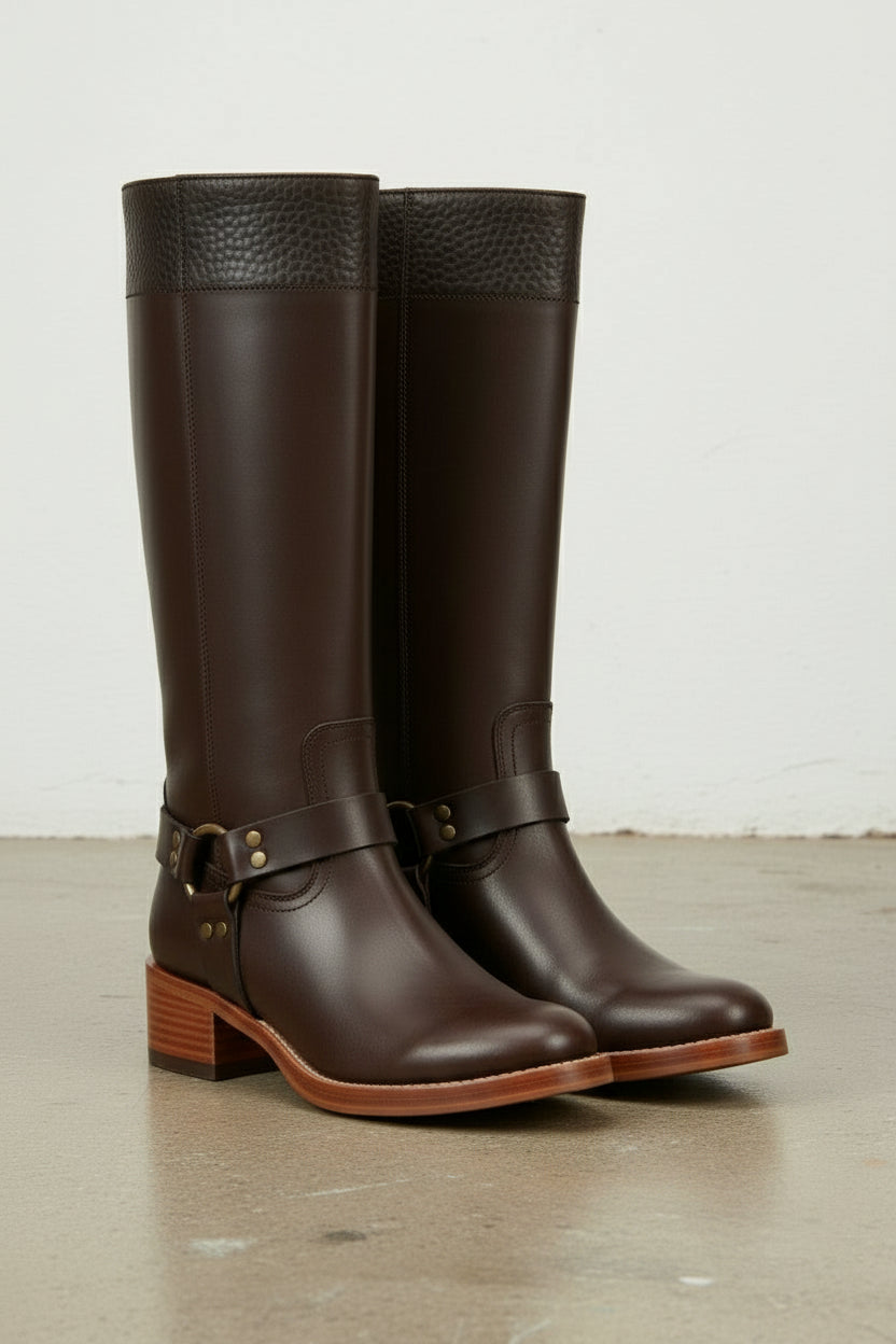 3-4-right-view - Women's Handmade Chocolate Knee-High Riding Leather Boots