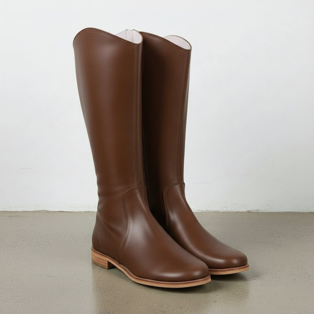 3-4-right-view - Women's Handmade Chocolate Leather Classic Riding Boots