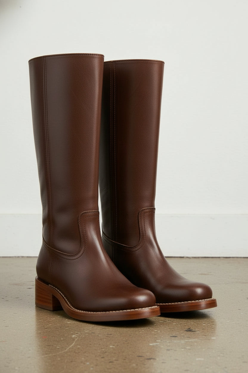 3-4-right-view - Women's Handmade Chocolate Leather Classic Riding Boots