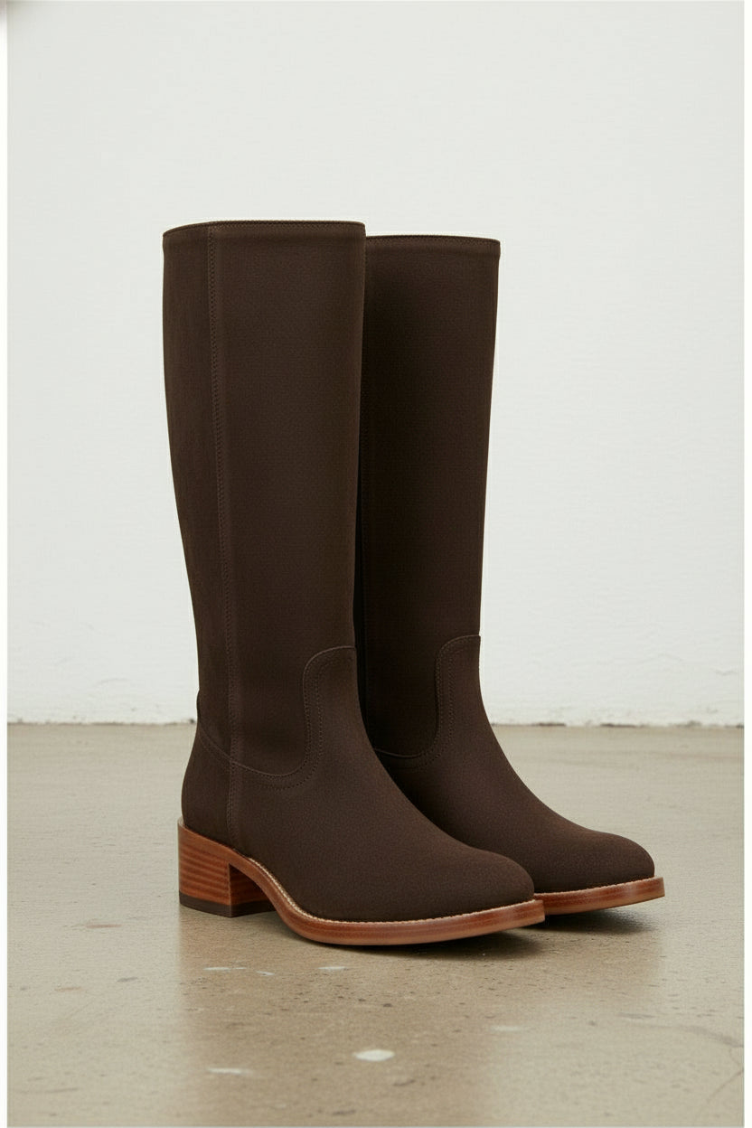 3-4-right-view - Women's Handmade Chocolate Suede Leather Classic Riding Boots