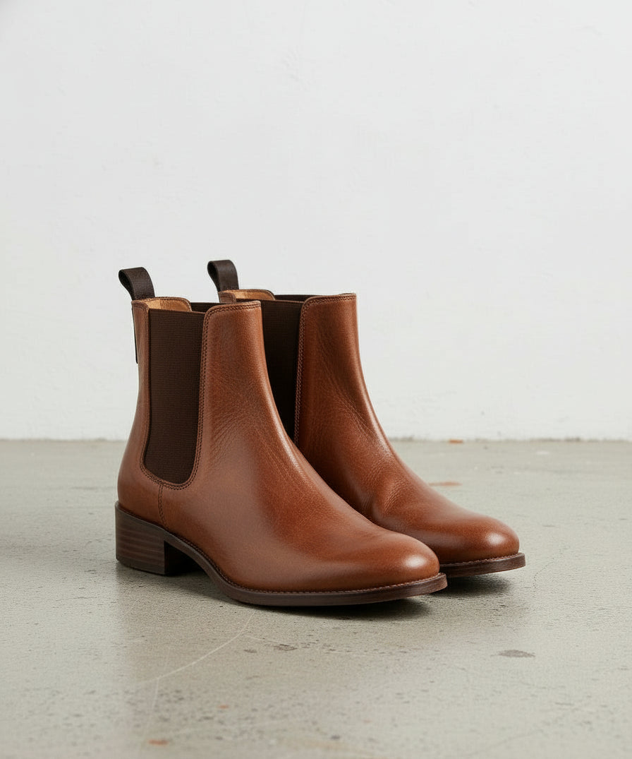 3-4-right-view - Women's Handmade Cognac Brown Elastic Side Boot Leather Chelsea Boots