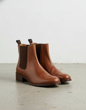 3-4-right-view - Women's Handmade Cognac Brown Elastic Side Boot Leather Chelsea Boots