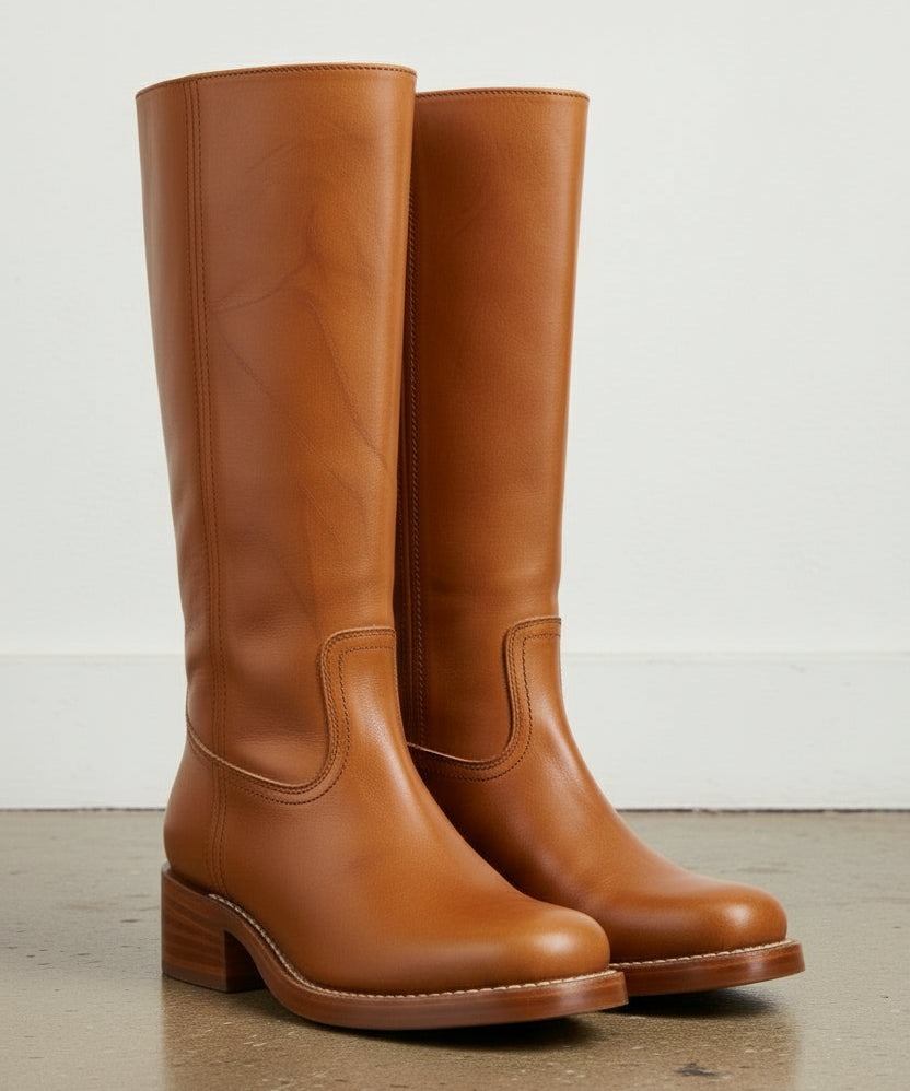 3-4-right-view - Women's Handmade Cognac Brown Full Grain Leather Classic Riding Boots