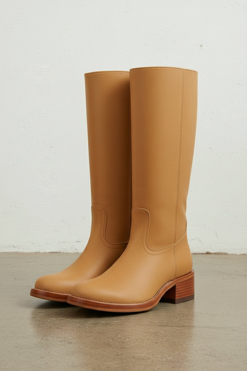 3-4-right-view - Women's Handmade Cognac Brown Knee-High Leather Classic Riding Boots