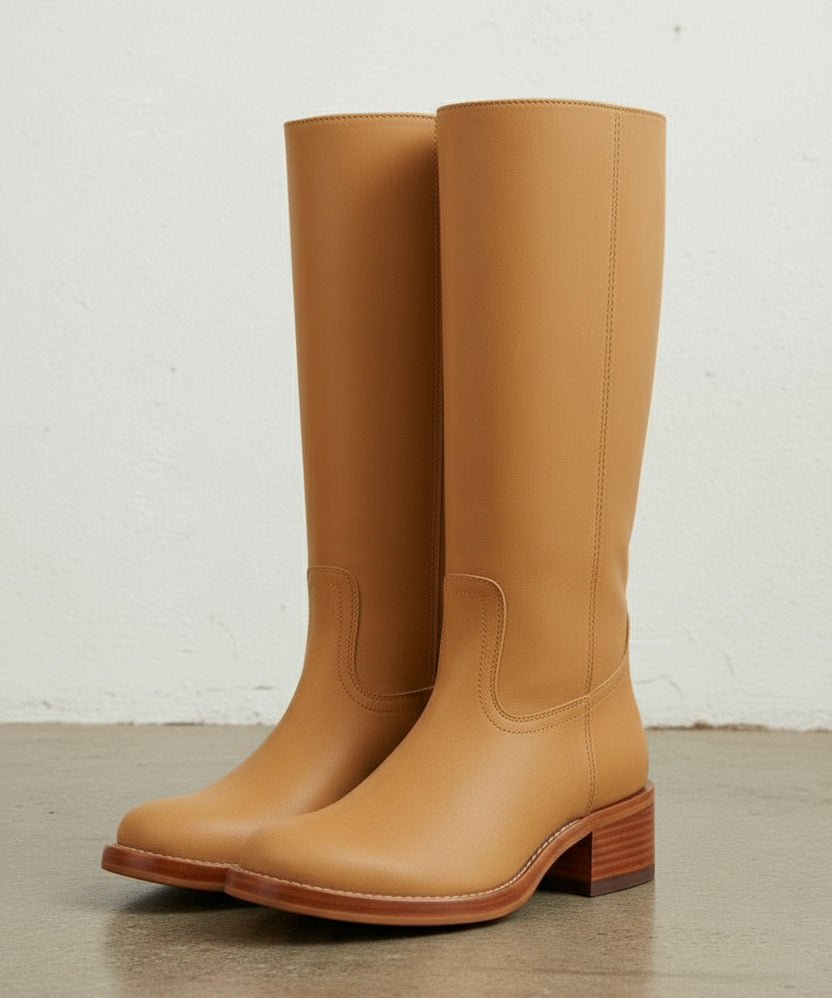 3-4-right-view - Women's Handmade Cognac Brown Knee-High Leather Classic Riding Boots