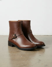 3-4-right-view - Women's Handmade Cognac Brown Leather Ankle Boots, The Artisan Moto / Harness Boot