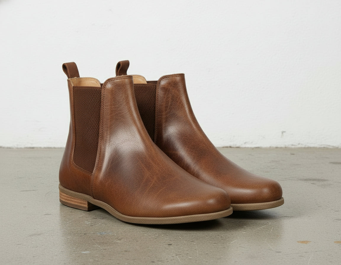 3-4-right-view - Women's Handmade Cognac Brown Leather Chelsea Boots