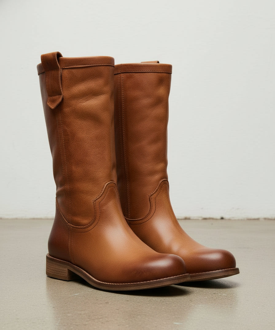 3-4-right-view - Women's Handmade Cognac Brown Leather Classic Riding Boots