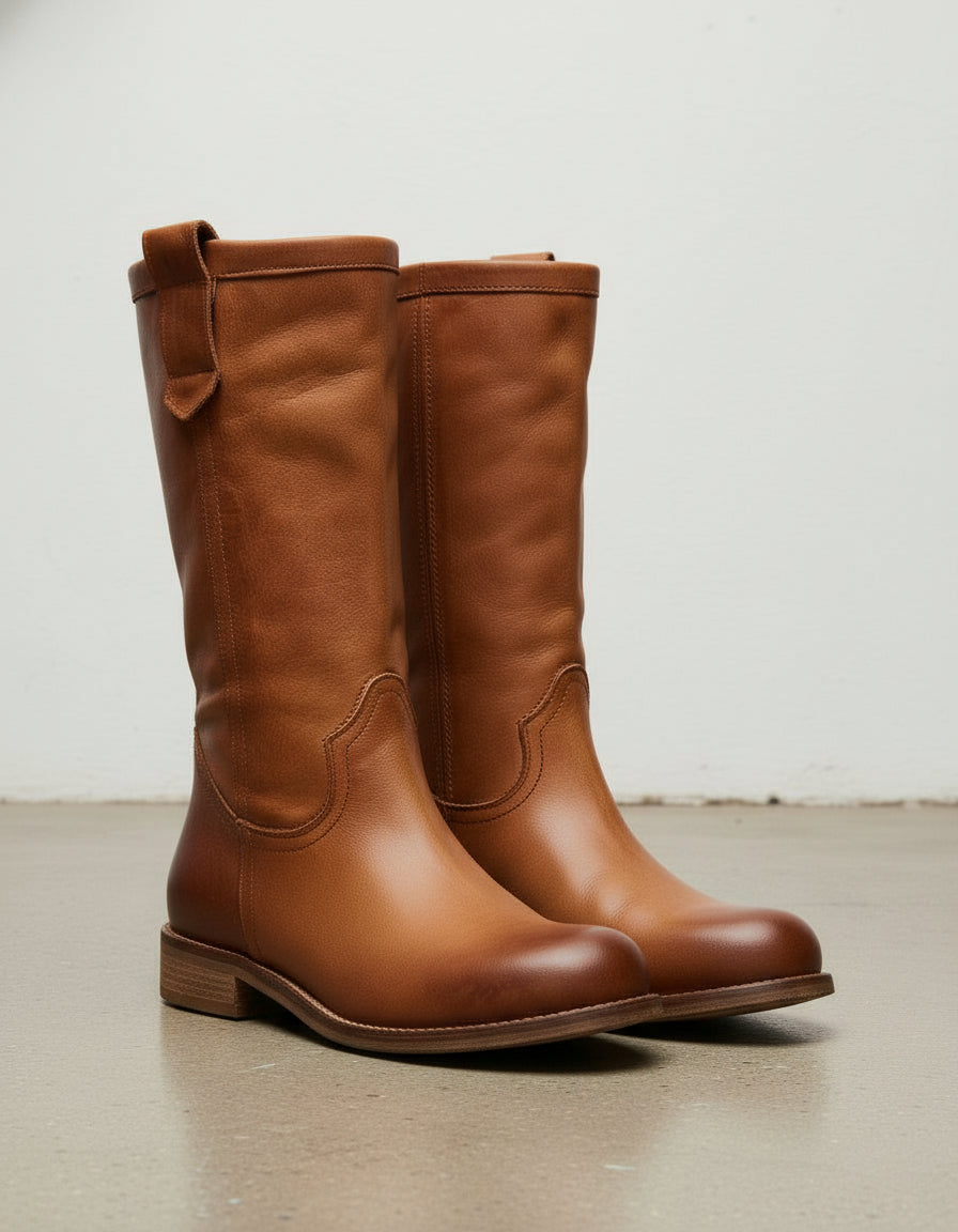 3-4-right-view - Women's Handmade Cognac Brown Leather Classic Riding Boots