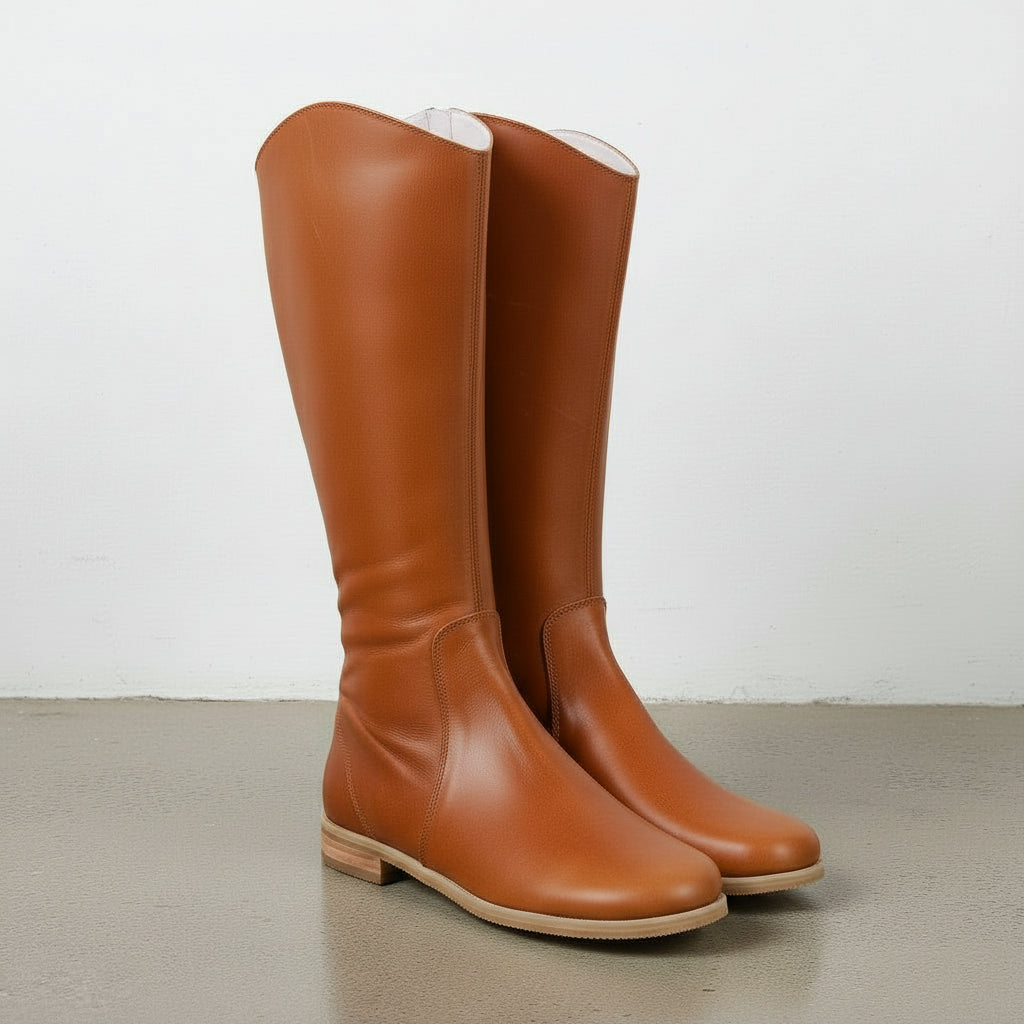 3-4-right-view - Women's Handmade Cognac Brown Leather Knee-High Riding Boots
