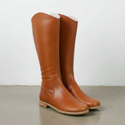 3-4-right-view - Women's Handmade Cognac Brown Leather Knee-High Riding Boots