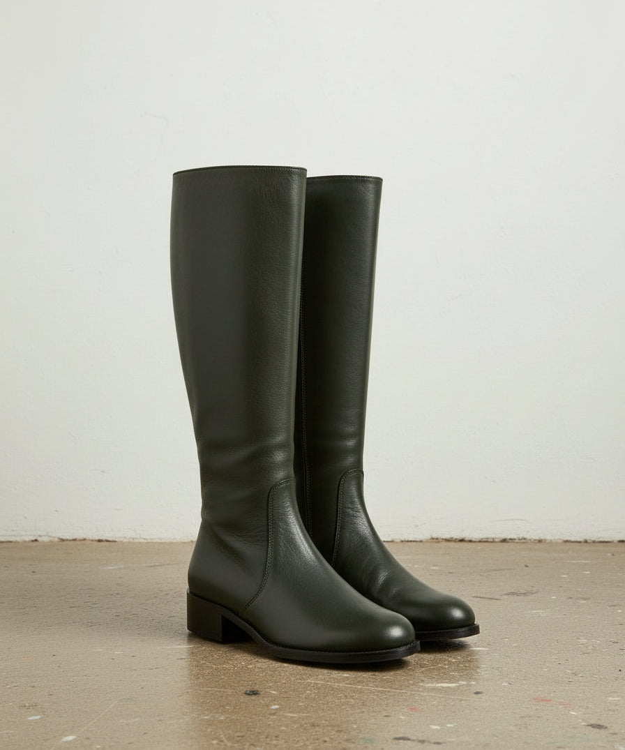 3-4-right-view - Women's Handmade Dark Green Knee-High Leather Chelsea Boots