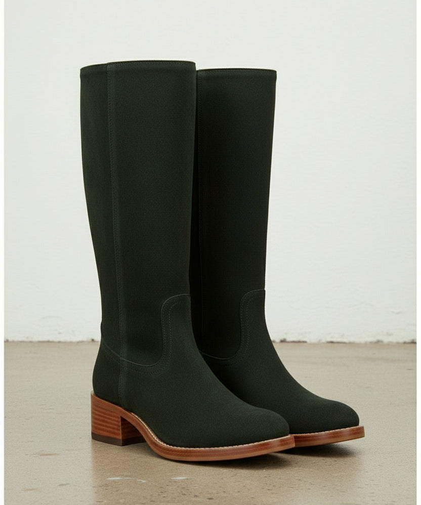 3-4-right-view - Women's Handmade Dark Green Knee-High Riding Leather Boots