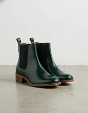 3-4-right-view - Women's Handmade Dark Green Leather Chelsea Boots