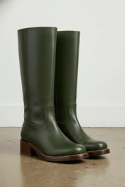 3-4-right-view - Women's Handmade Dark Green Leather Classic Riding Boots