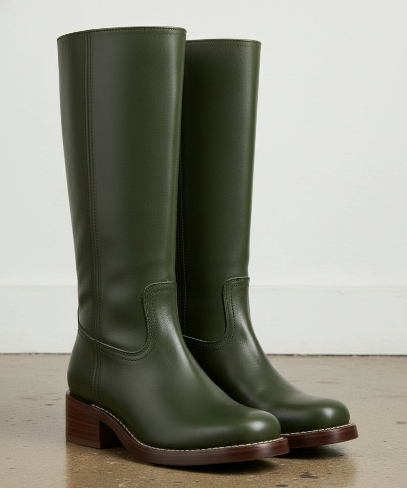 3-4-right-view - Women's Handmade Dark Green Leather Classic Riding Boots
