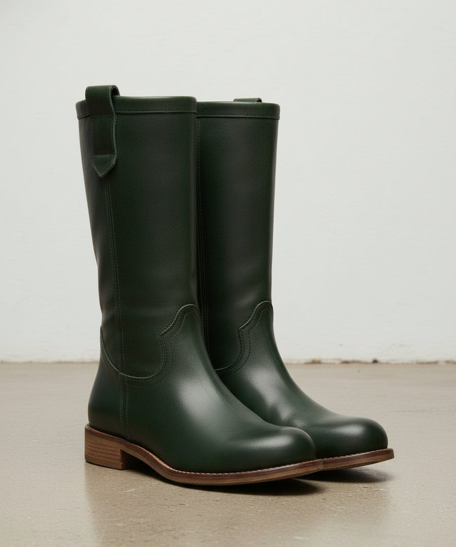 3-4-right-view - Women's Handmade Dark Green Leather Classic Riding Boots