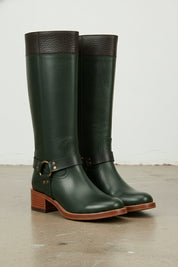3-4-right-view - Women's Handmade Dark Green Leather Classic Riding Boots