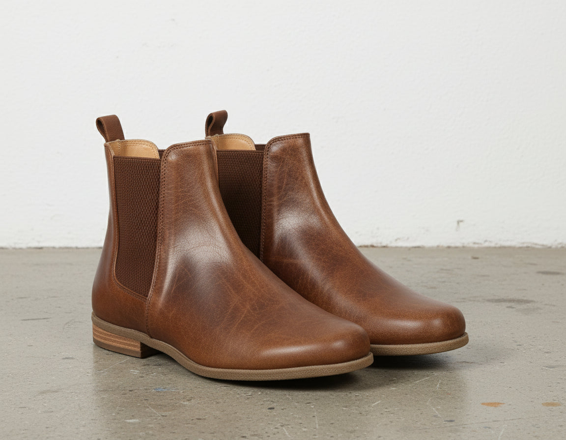 3-4-right-view - Women's Handmade Leather Chelsea Boots, Slip-On Ankle Boot, Distressed Casual Boot