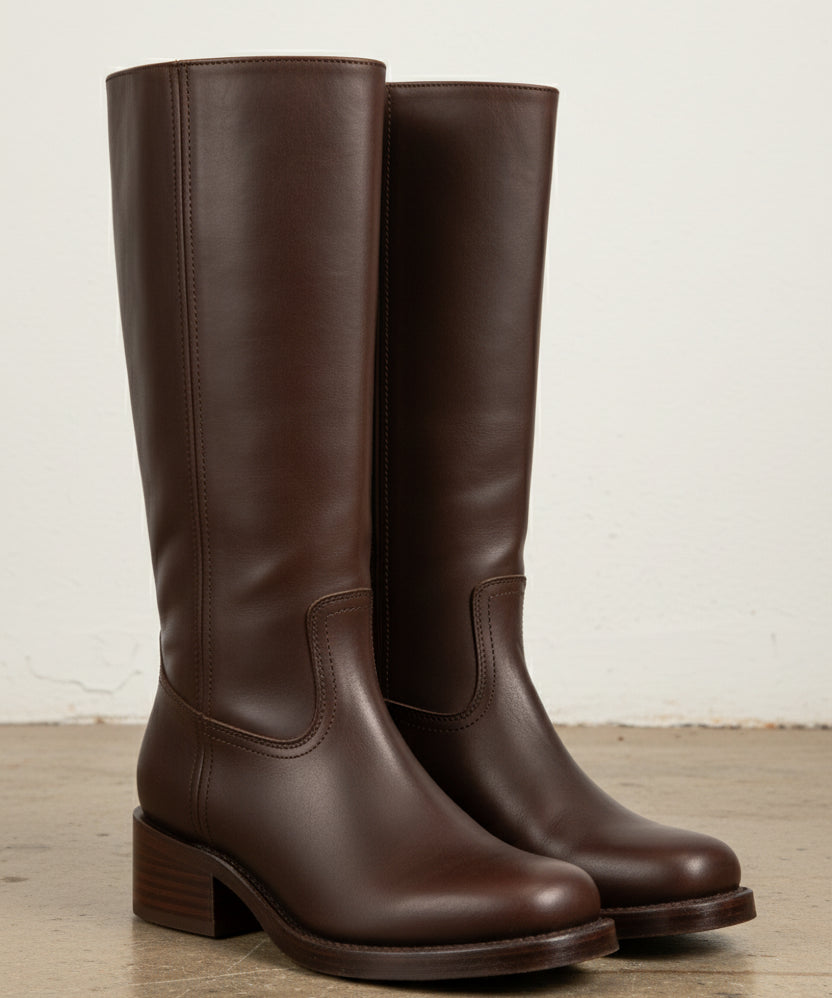 3-4-right-view - Women's Handmade Leather Knee-High Boots, Brown Handmade Leather Knee-High Boots
