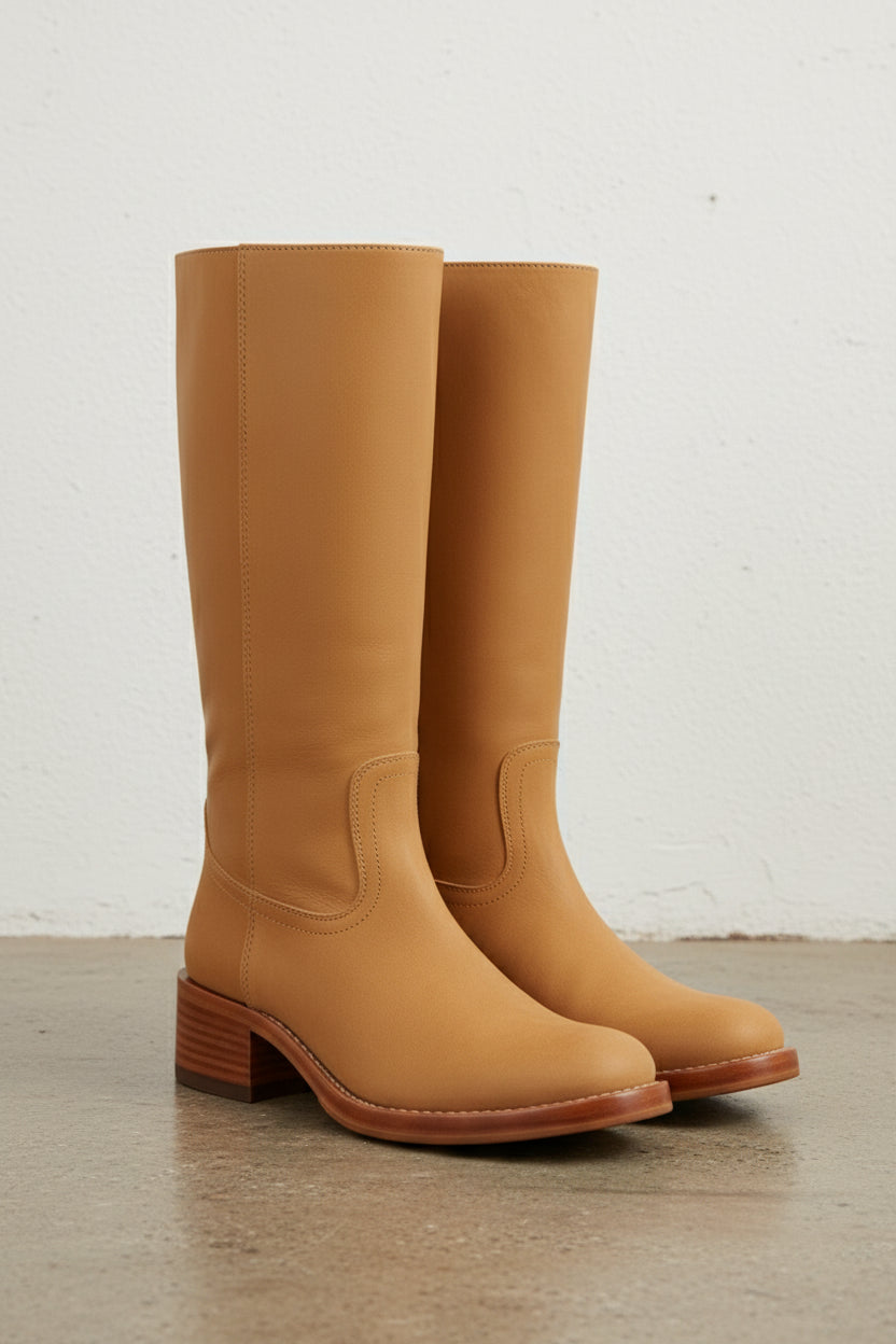 3-4-right-view - Women's Handmade Leather Knee-High Boots, Pull-On Riding Boot, Buttery Soft Leather Boot