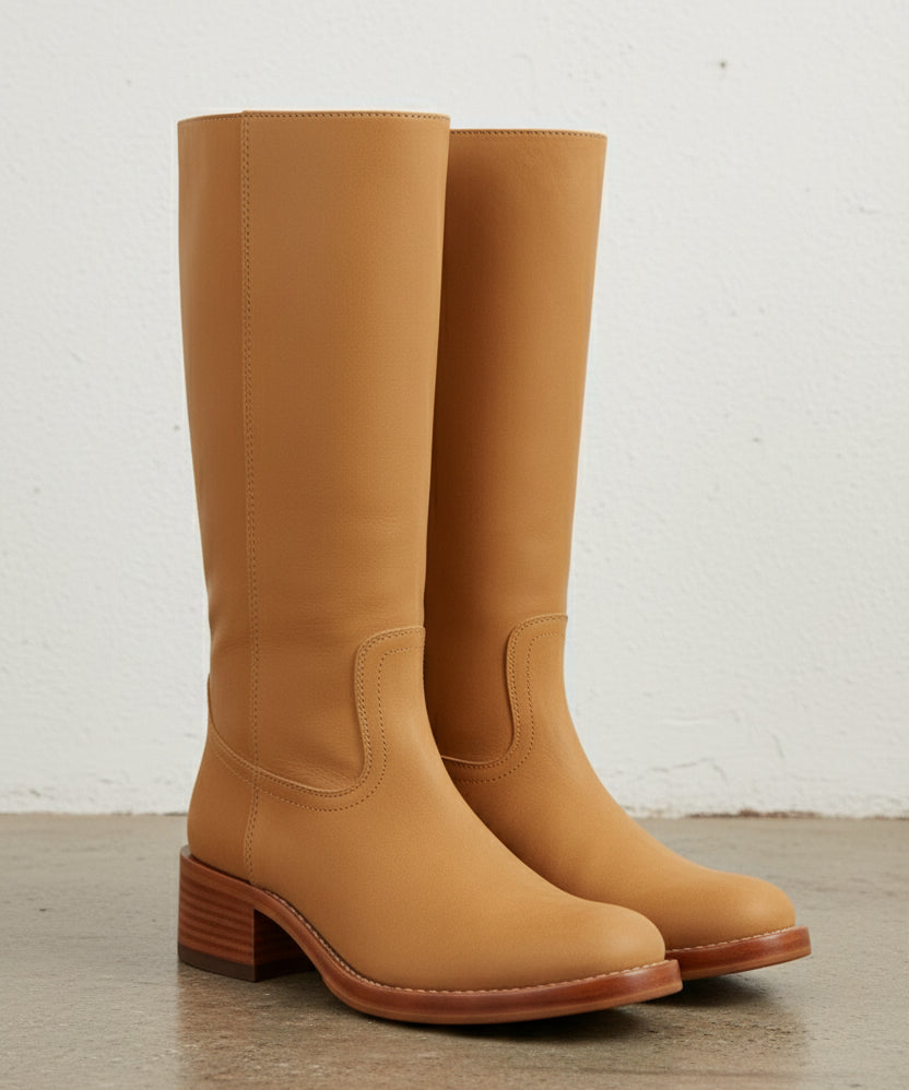 3-4-right-view - Women's Handmade Leather Knee-High Boots, Pull-On Riding Boot, Buttery Soft Leather Boot