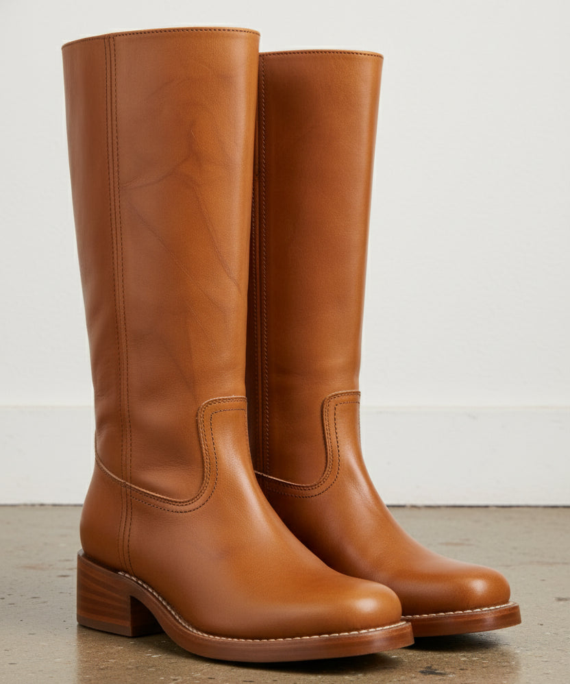 3-4-right-view - Women's Handmade Leather Knee-High Boots, Western Riding Boot, Buttery Soft Calfskin Boot