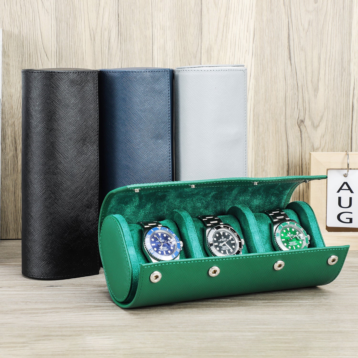 3 Slots Genuine Leather Watch Roll Travel Case