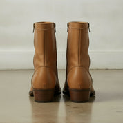 Men's Tan Plain-Toe Leather Biker Boots