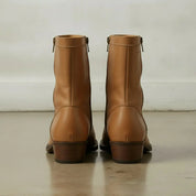 Men's Tan Plain-Toe Leather Biker Boots — Nicolson