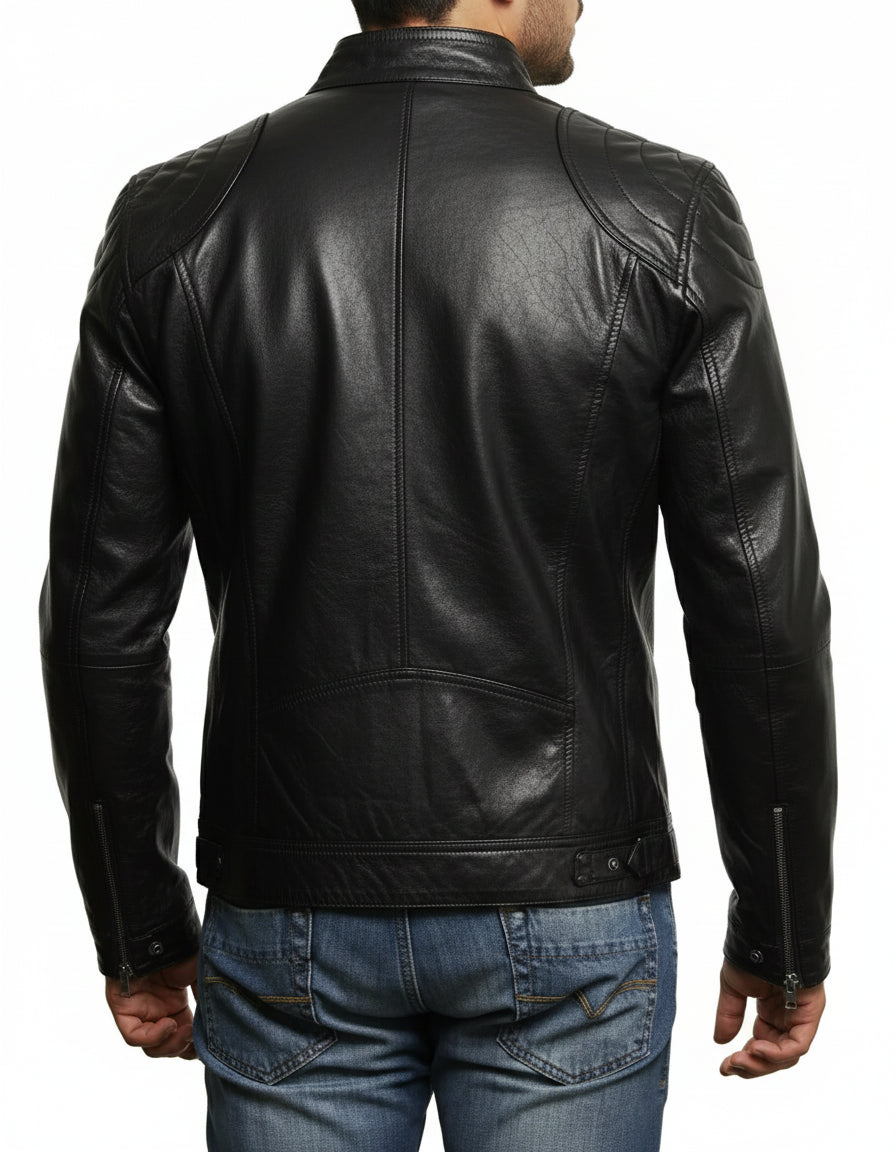 Handmade Men's Fashion Black Leather Jacket, Men Biker Leather Jacket