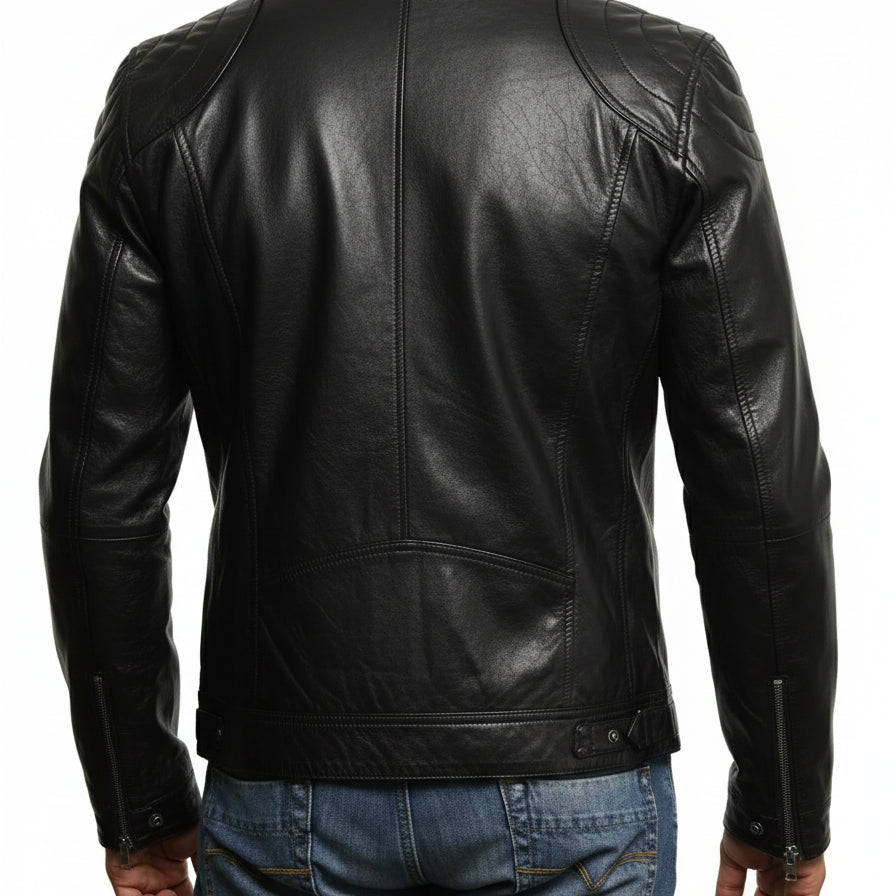 Handmade Men's Fashion Black Leather Jacket, Men Biker Leather Jacket