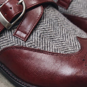 Men's Burgundy and Grey Wingtip Leather and Monk Strap Shoes — Amory