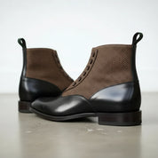 Men's Black Button Leather Boots
