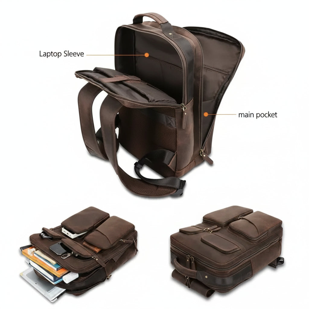 Men's Dark Brown Leather Backpack