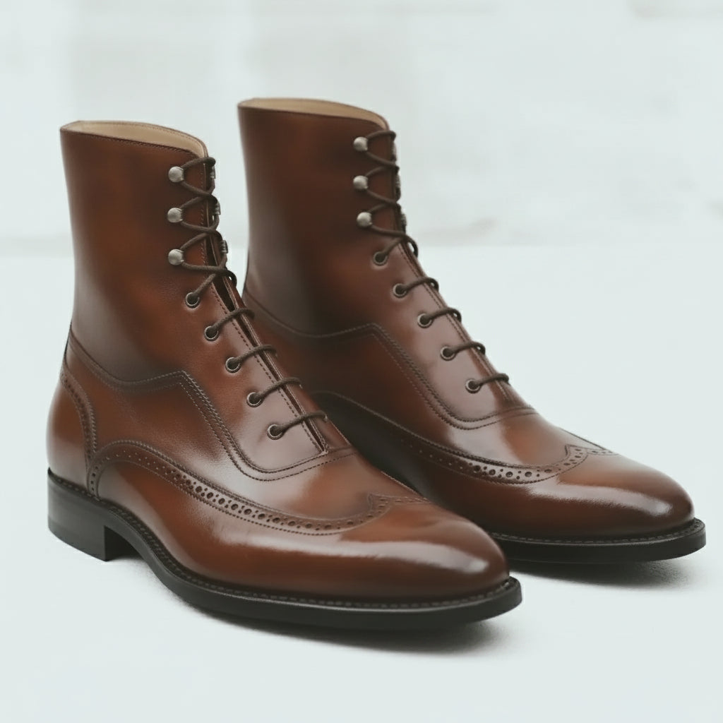 Men's Brown Wingtip Leather Oxford Boots