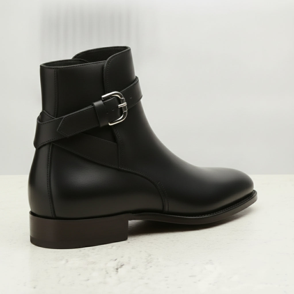 Men's Black Plain-Toe Leather Monk Boots