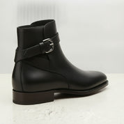 Men's Black Plain-Toe Leather Monk Boots
