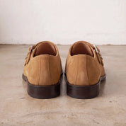Men's Tan Suede Double Monk Strap Shoes — Lowell